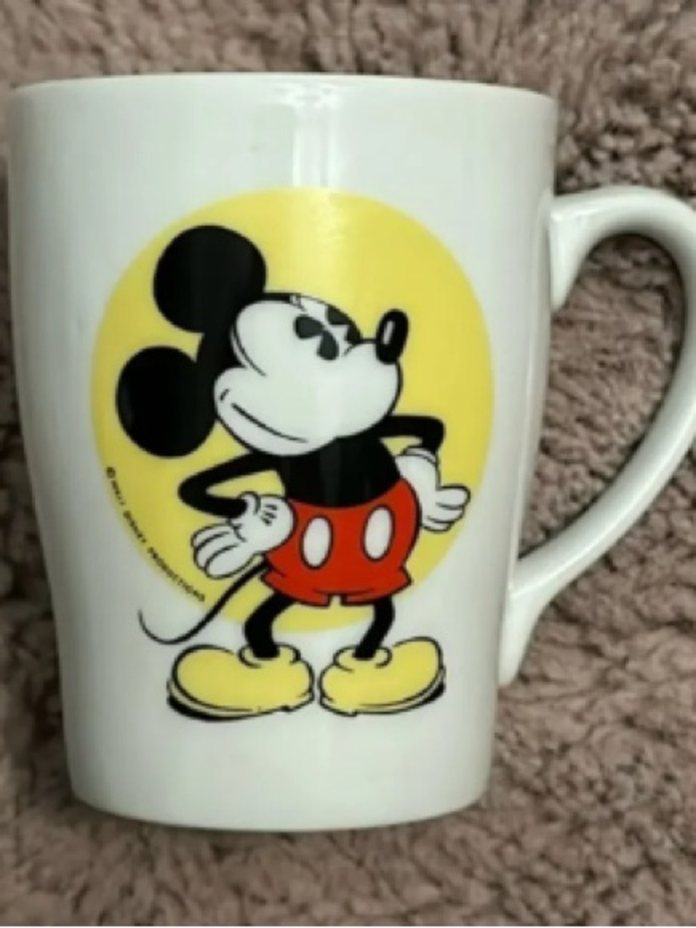 White Ceramic Mug with Yellow & Red Character Graphic